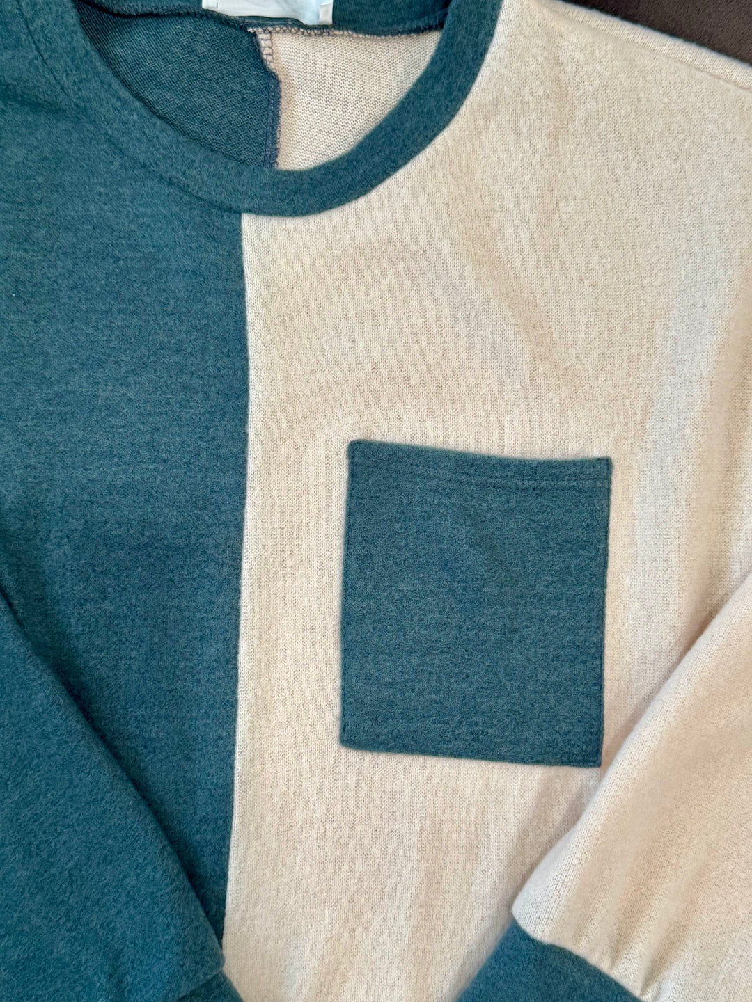 Green/Cream Two Tone Color Block Top