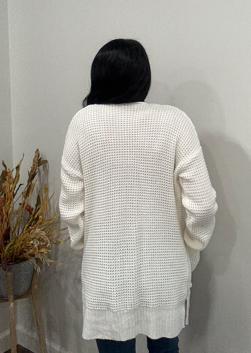 Ivory Low Gauge Waffle Open Cardigan