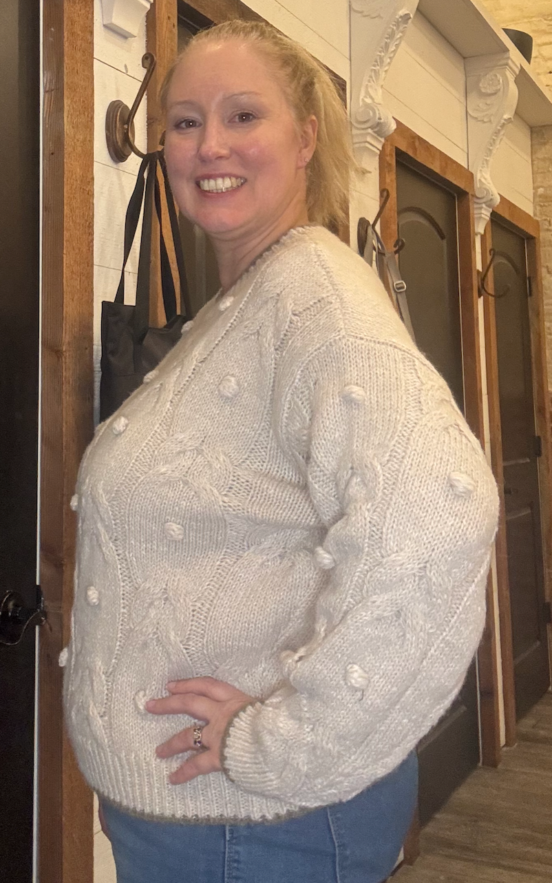 Pom Pom Detail Cable Knit Pullover Knit Sweater