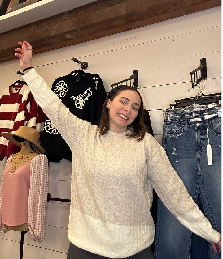 Cream Cable Knit Long Sleeve Sweater