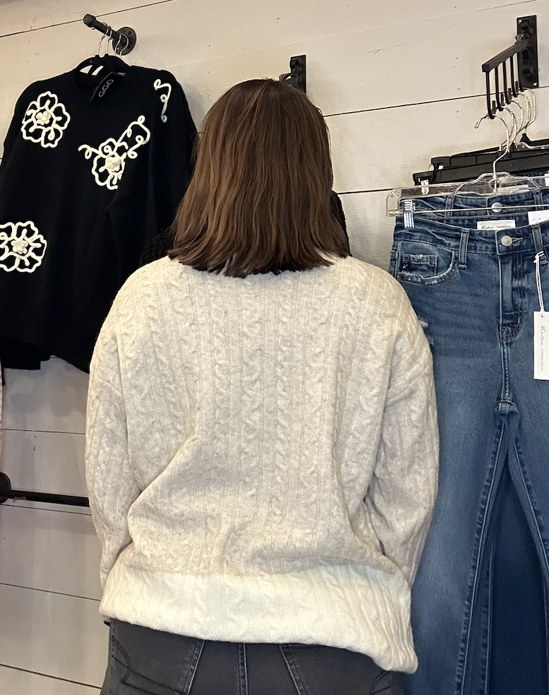 Cream Cable Knit Long Sleeve Sweater