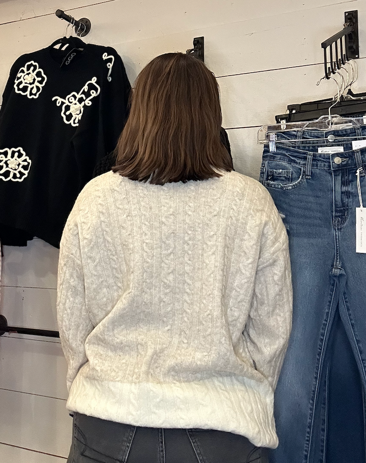 Cream Cable Knit Long Sleeve Sweater