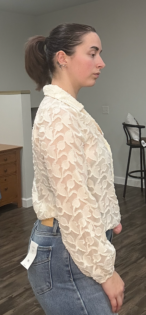 Jacquard Long Sleeve Button-Up Blouse – Elegant Dressy Top for Work &amp; Events