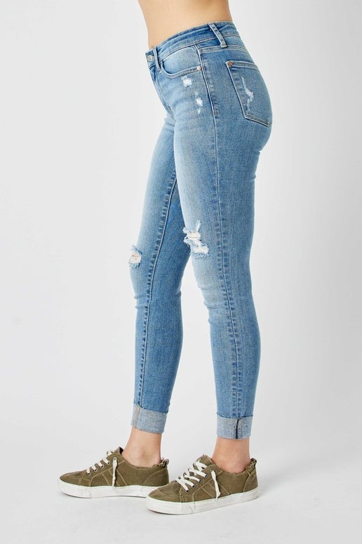 Mid Rise Destroy & Cuff Skinny