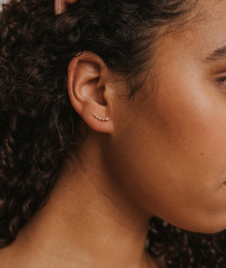 Champagne CZ Stone Crawler Earrings | Tarnish Free Gold