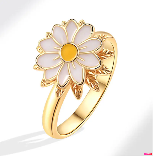 Gold Enamel Daisy Flower Fidget Spinner Ring