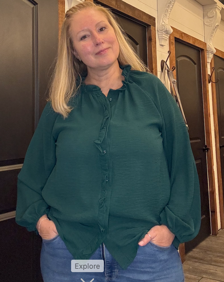 Frilled Placket Button Down Solid Blouse