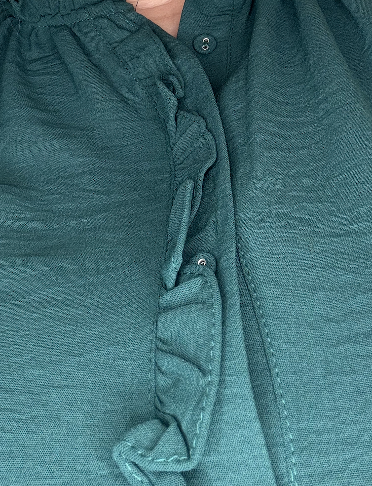 Frilled Placket Button Down Solid Blouse