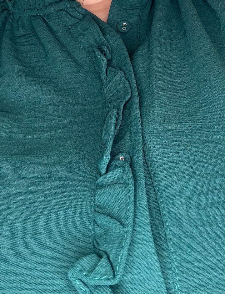 Frilled Placket Button Down Solid Blouse