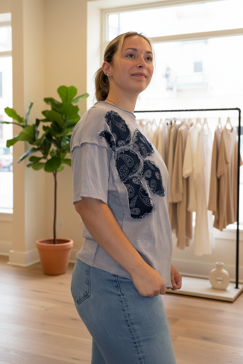 Denim Floral Patchwork Tee - Side
