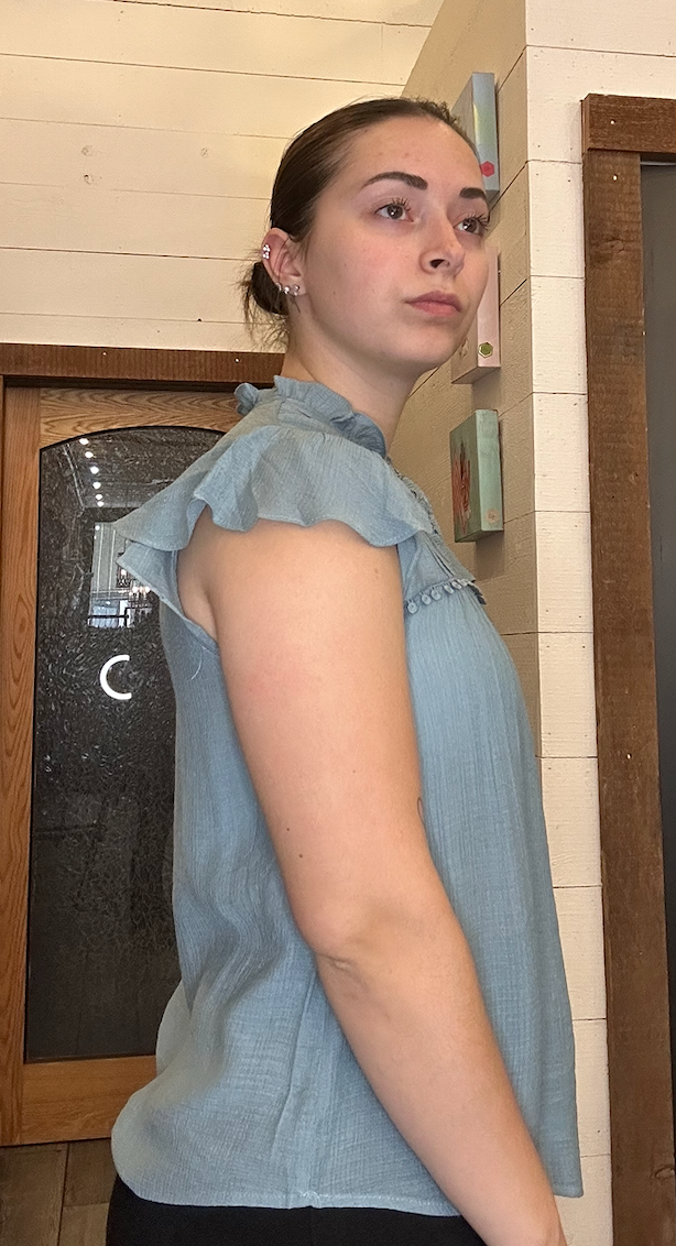 Lace Trim Split Neck Ruffle Sleeve Blouse