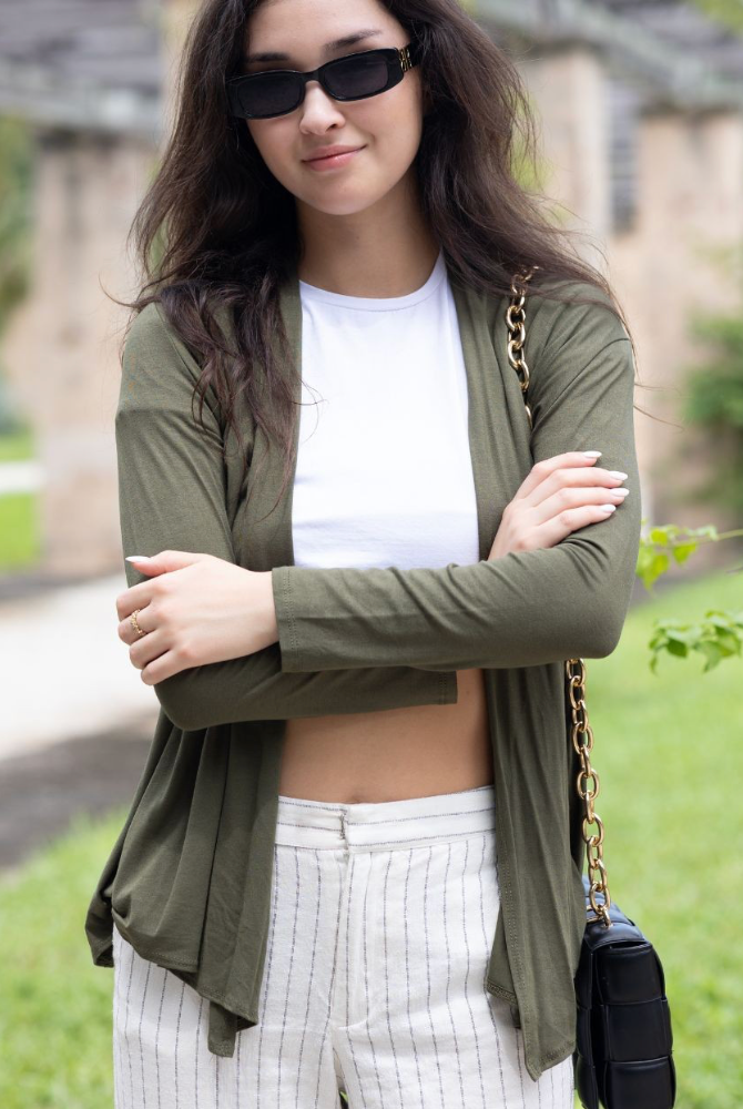 Long Sleeve Open Front Drape Cardigan