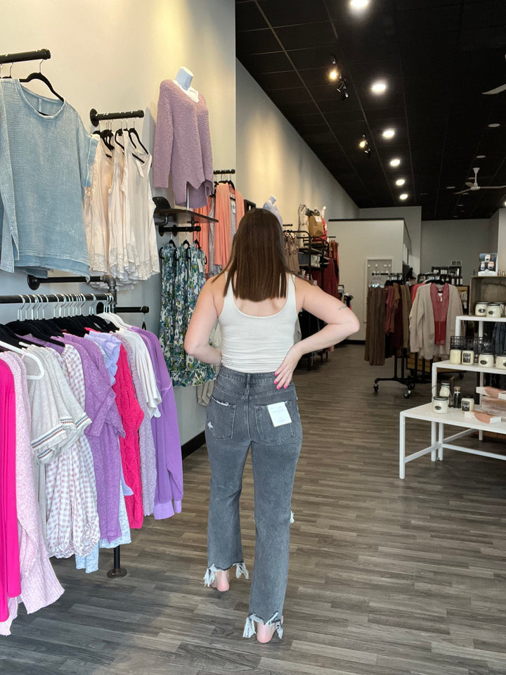 Distressed Super High Rise Straight Ankle