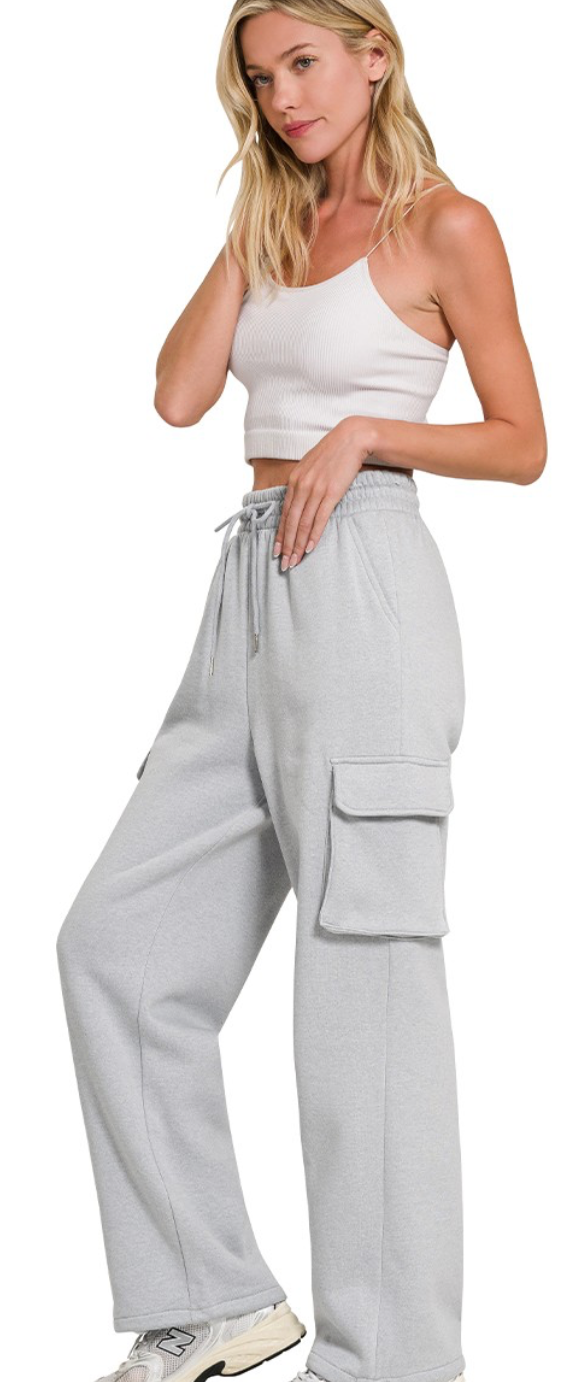 Fleece Cargo Wide Leg Sweatpants