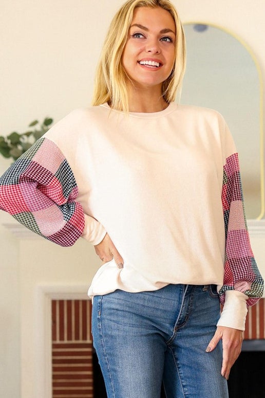 Drop Shoulder Checker Print Sweater