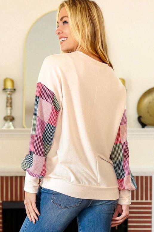 Drop Shoulder Checker Print Sweater