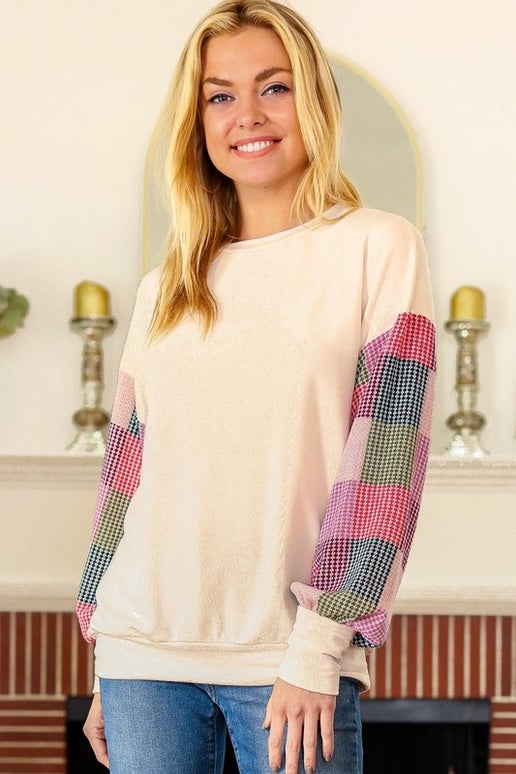 Drop Shoulder Checker Print Sweater