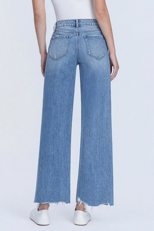 High Rise Clean Cut Hem Wide Leg Jeans