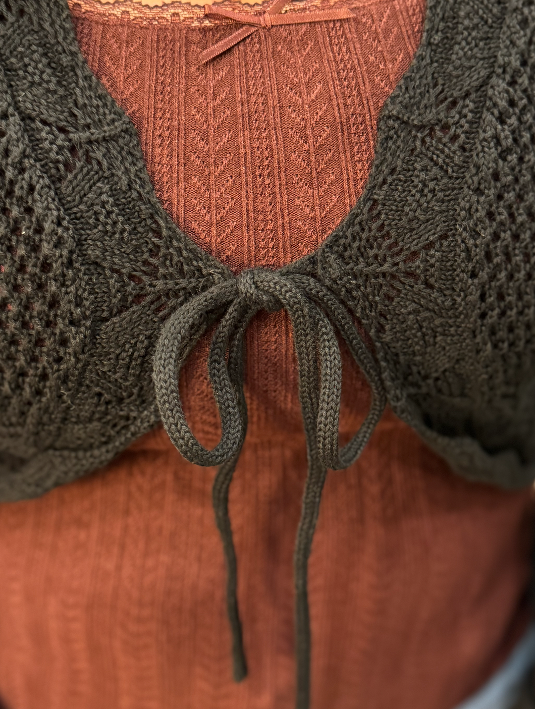 Boho Crochet Tie-Front Cropped Sweater