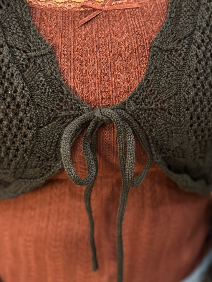 Boho Crochet Tie-Front Cropped Sweater