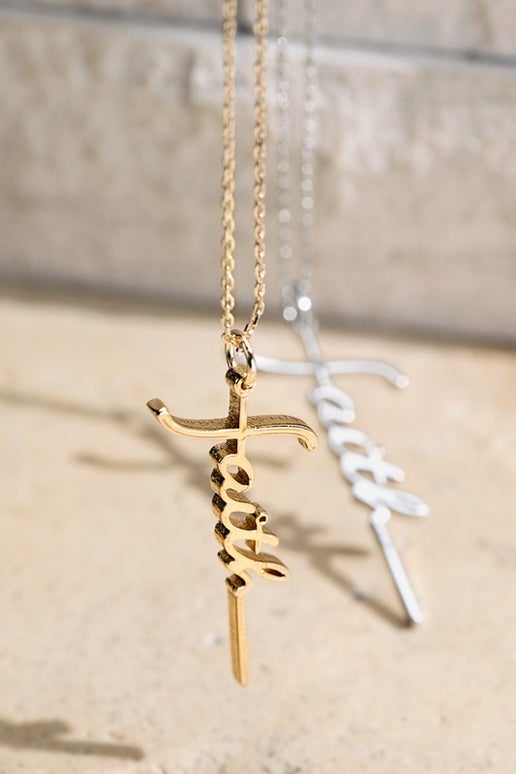 Brass Faith Letter Pendant Necklace