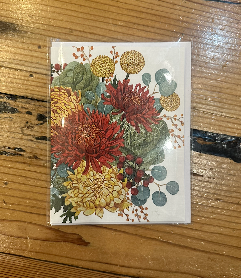 Fall Botanical Greeting Card with Mums &amp; Berries