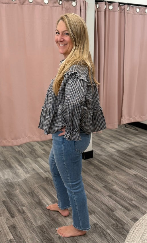 Ruffled Plaid Print Oversized Blouse