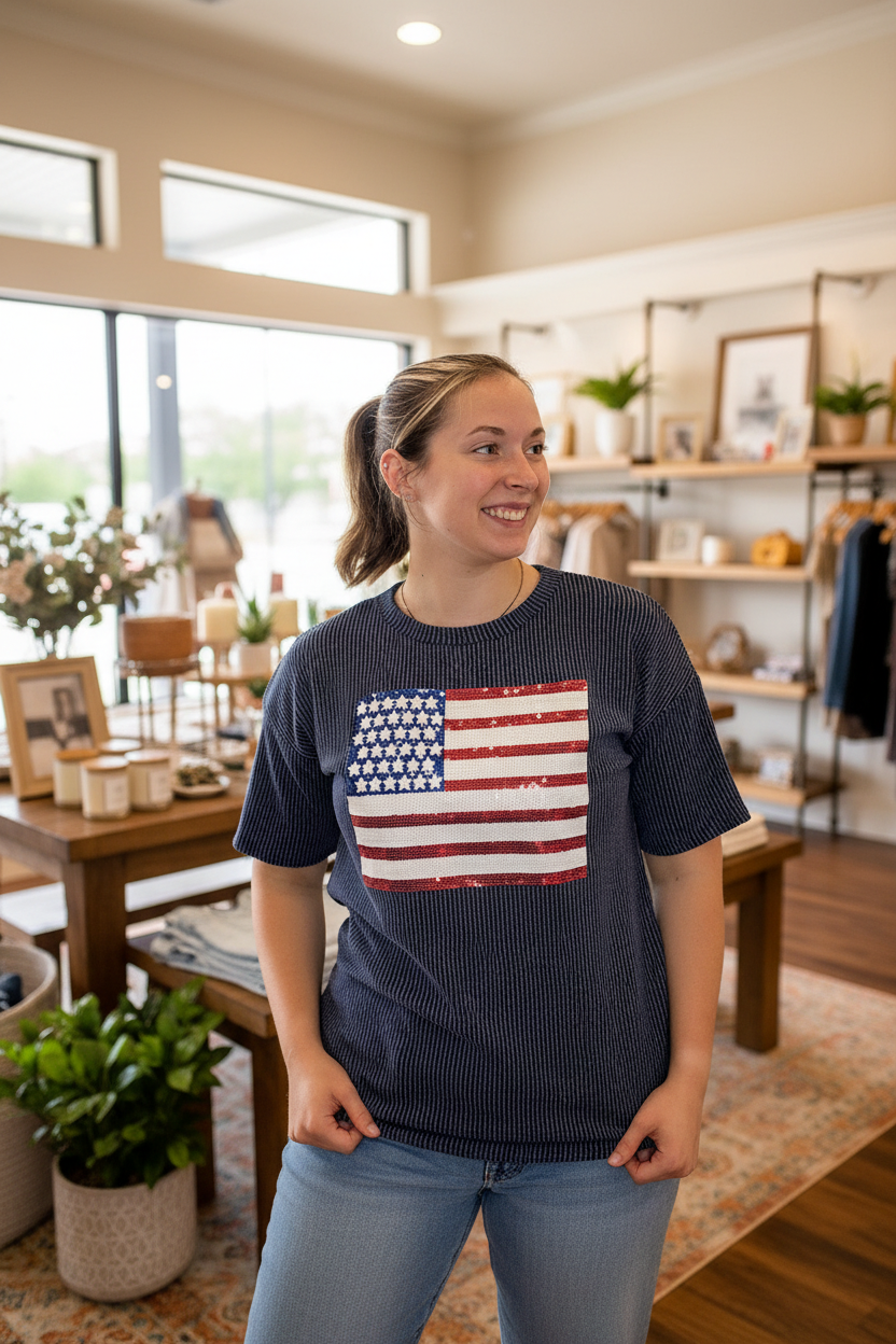 Flag Tee - Front - Boutique Background