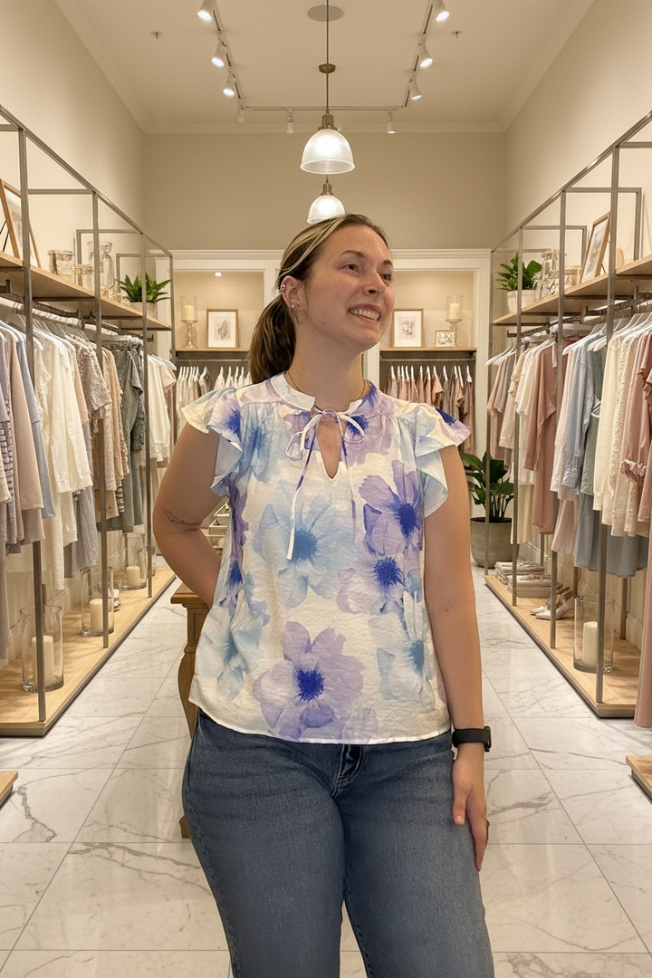 Floral Blouse Front — Boutique Background