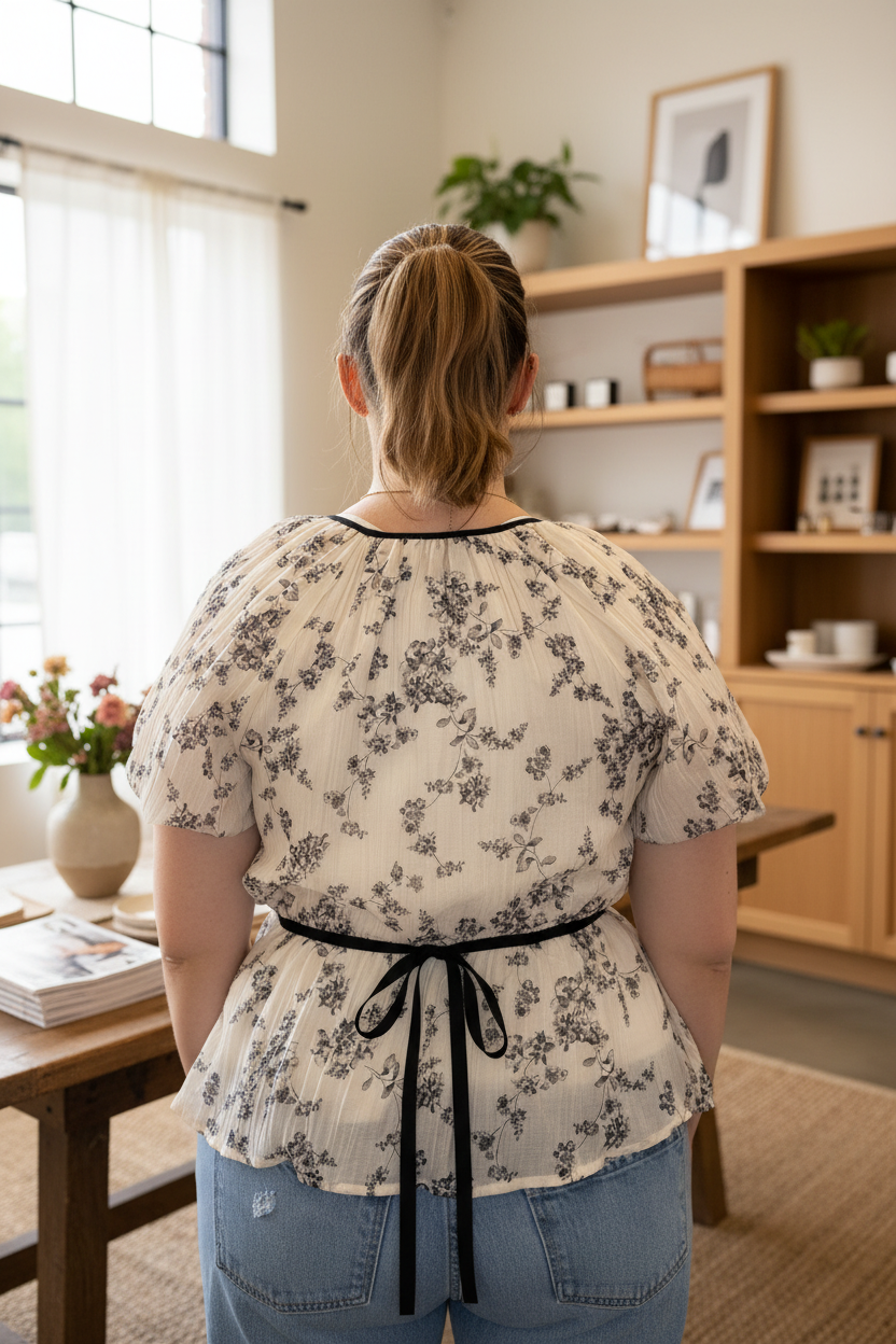 Floral Peplum Blouse - Back - Boutique Background