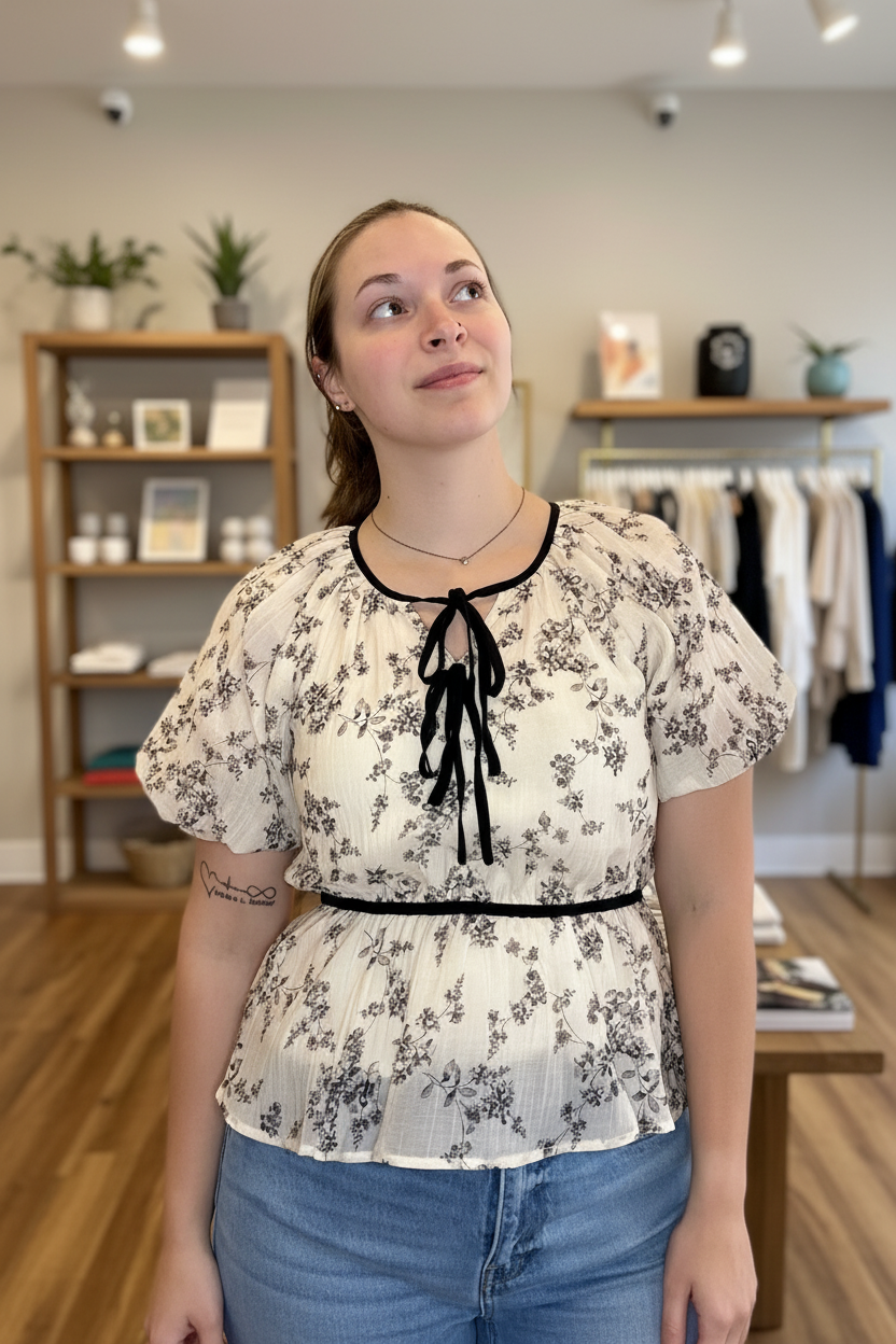 Floral Peplum Blouse - Front - Boutique Background