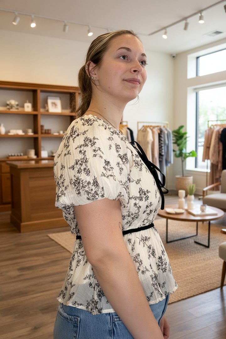Floral Peplum Blouse - Side - Boutique Background