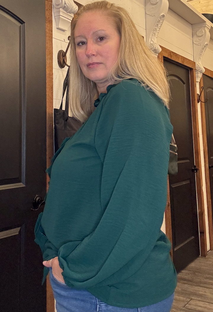 Frilled Placket Button Down Solid Blouse