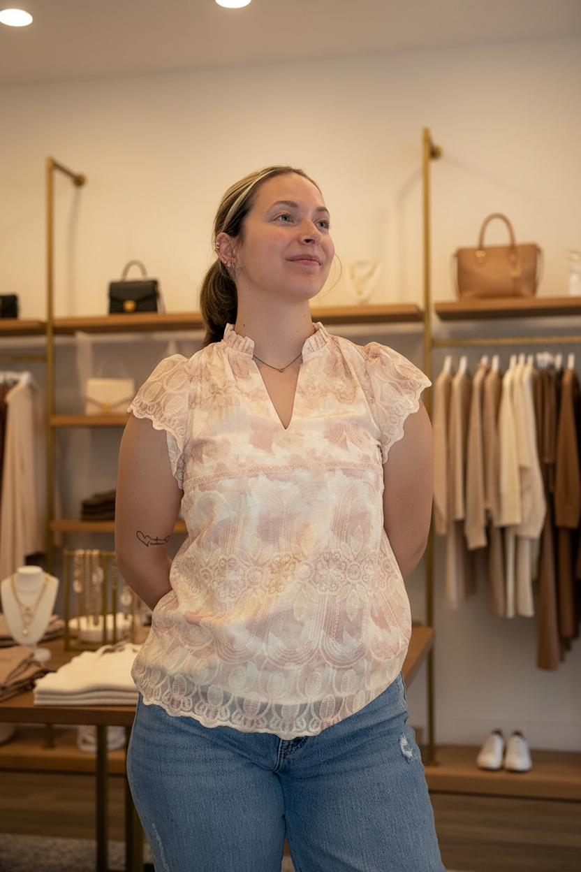 Front view — boutique background