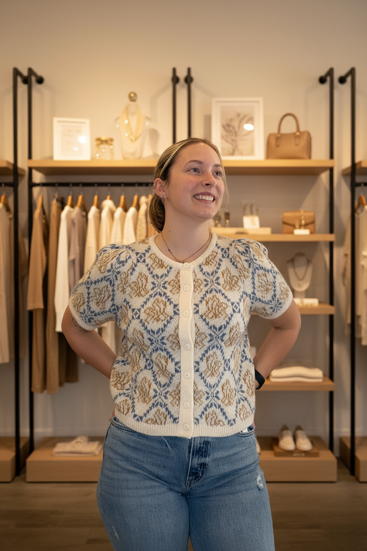 Front view — boutique background