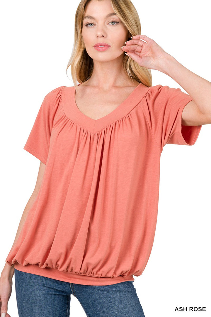 Ash Rose Short Sleeve Shirring Top