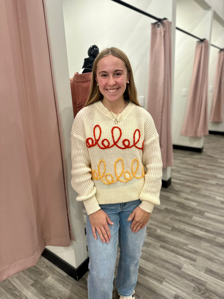 Gobble Letter Embroidery Thanksgiving Sweater