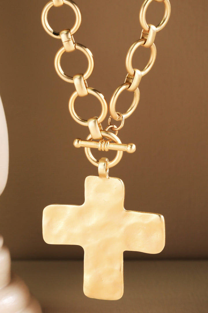 Hammered Cross Pendant Necklace