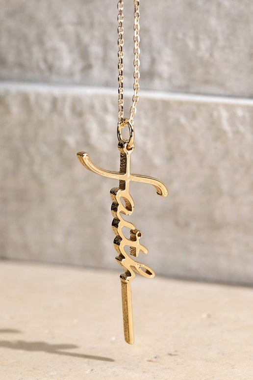 Brass Faith Letter Pendant Necklace