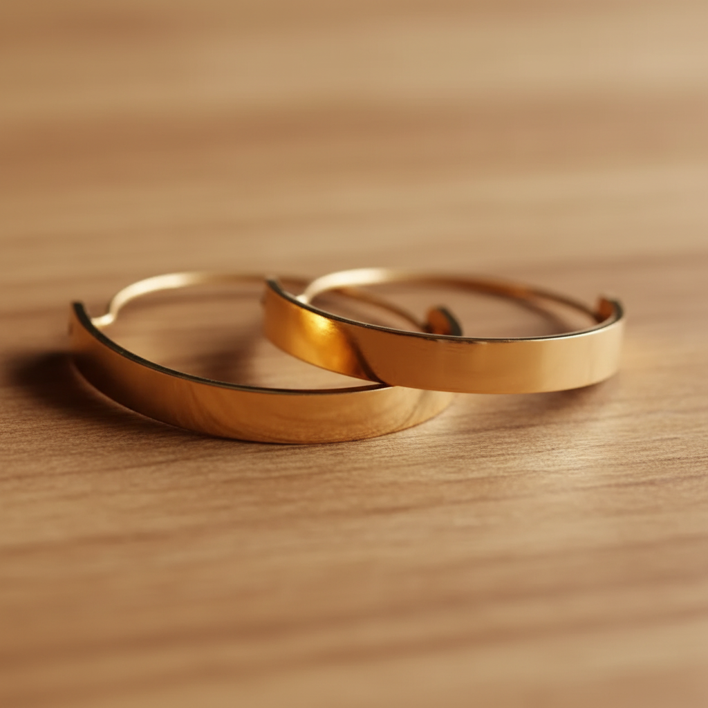 Gold Hoop Earrings - warm wood background