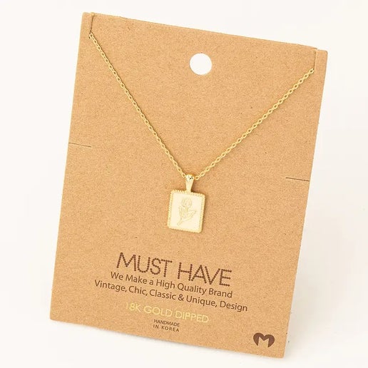 Flower Print Square Pendant Necklace