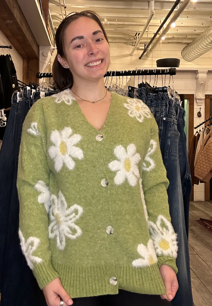 Floral Button Front Soft Sweater Cardigan