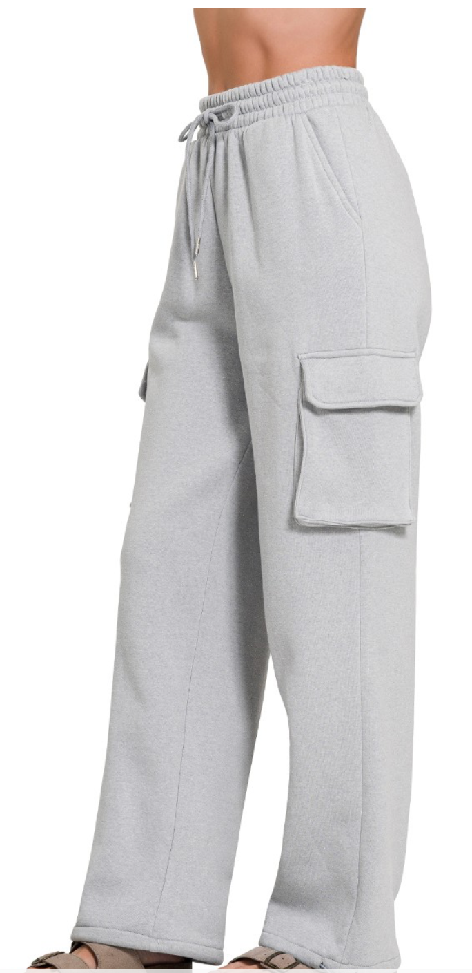 Fleece Cargo Wide Leg Sweatpants
