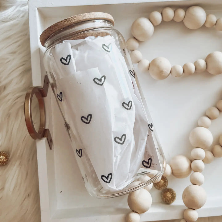 Mini Hearts 16 oz Glass Cup with Bamboo Lid