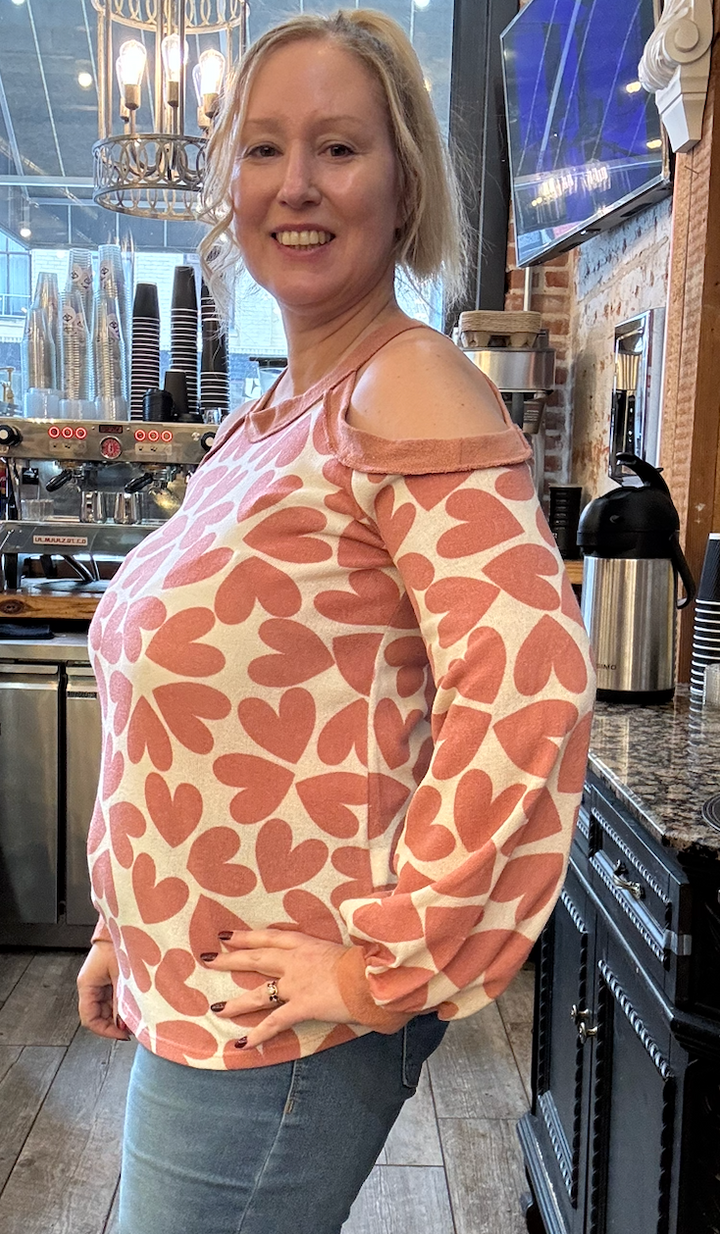 Cold Shoulder Heart Printed Top