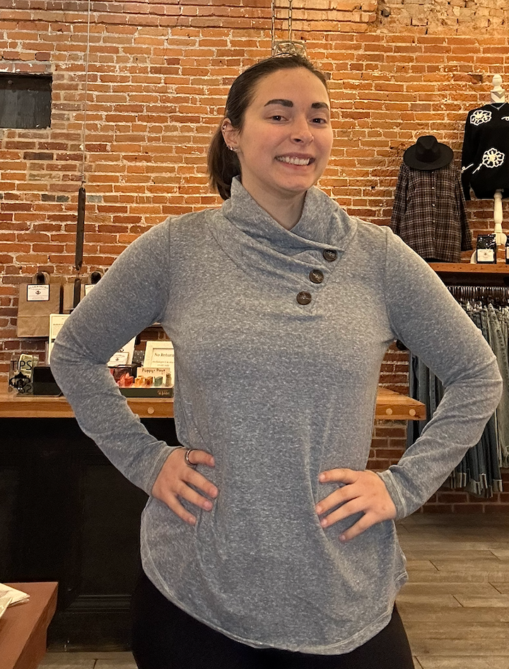 Pintucked Neckline French Terry Top