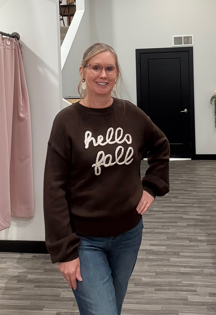Hello Fall Chocolate Round Neck Sweater