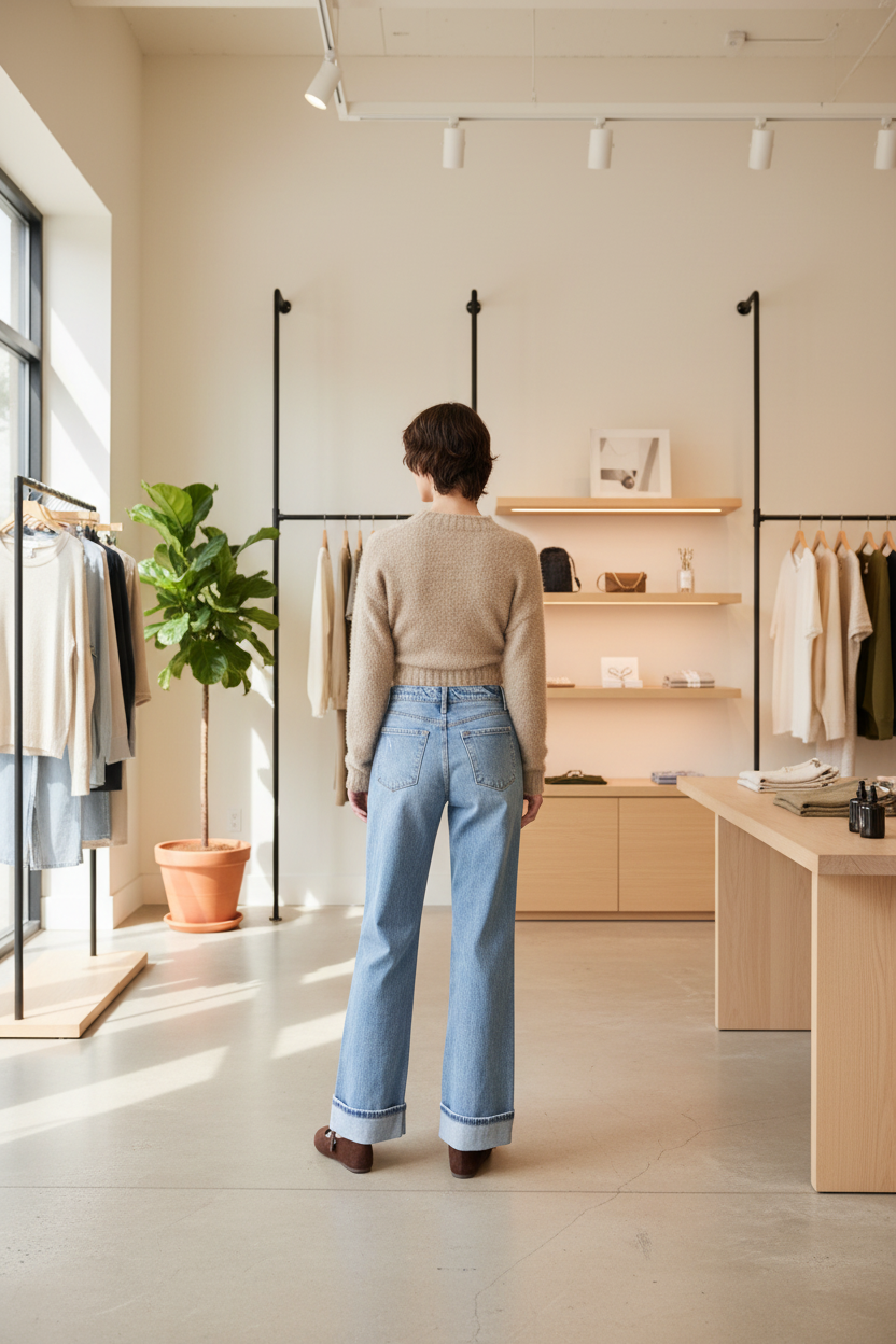 High-Rise Wide Leg Cuffed Jeans — Boutique Back
