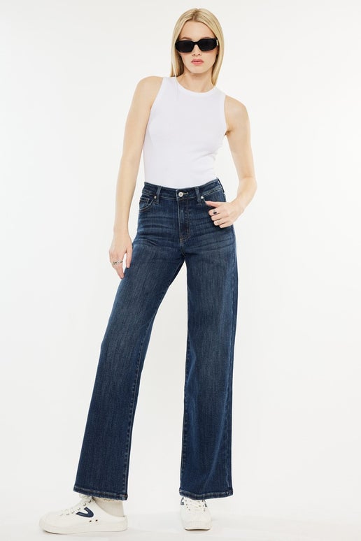 High Rise Wide Leg Dark Jeans