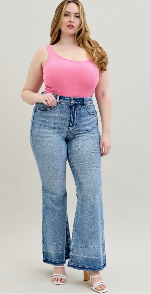 High Waisted Tummy Control Released Hem Flare Jeans